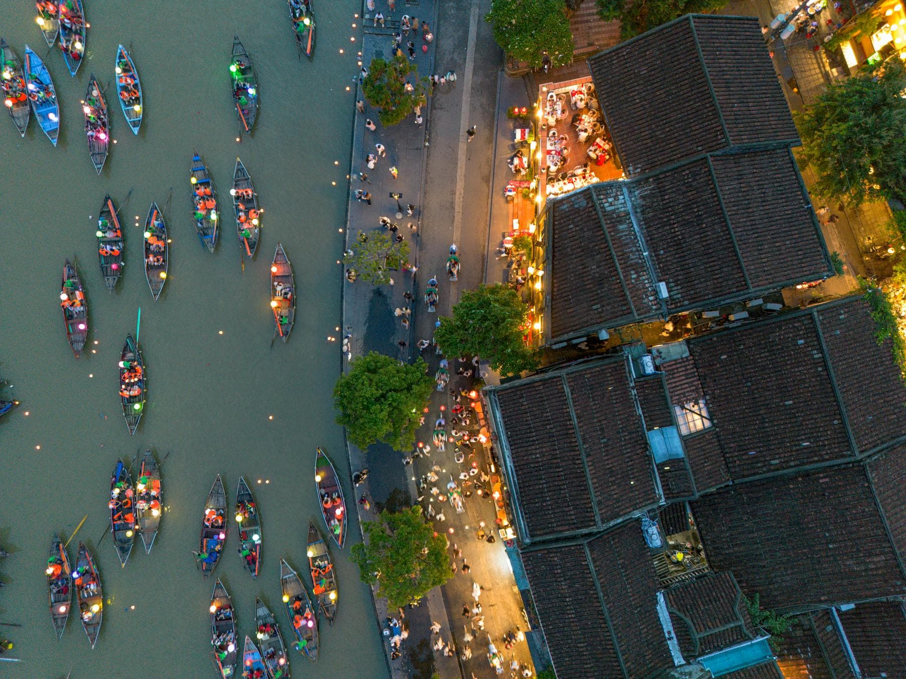 Hội An Old Town from the Thu Bồn riverbank, Vietnam — the silting of the river in the late 18th century preserved this UNESCO World Heritage Site by halting modernisation