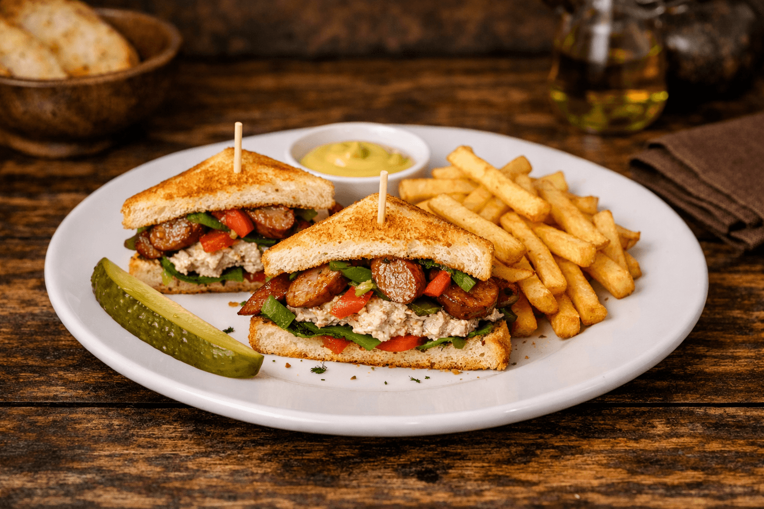 Sandwich with Sausage & French Fries